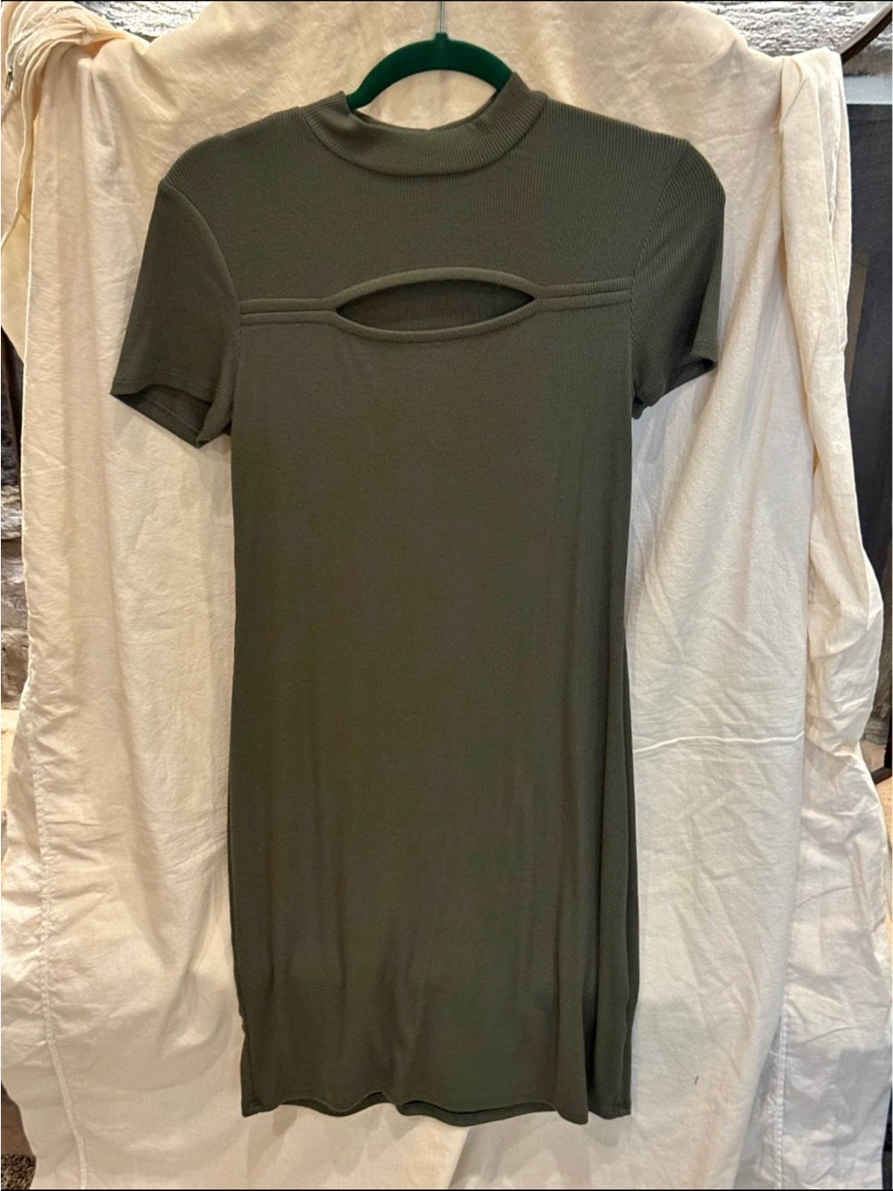 NoBo olive green ribbed mock neck dress